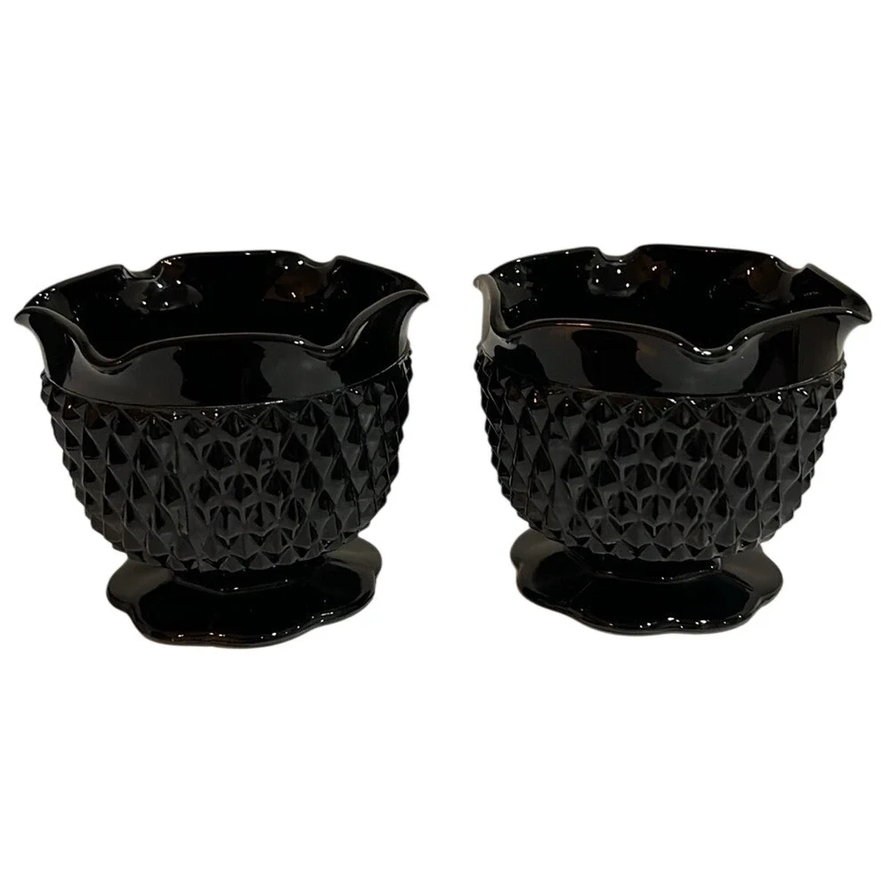 Indiana Glass Tiara Black Cameo‎ Diamond Point Candlestick Holders